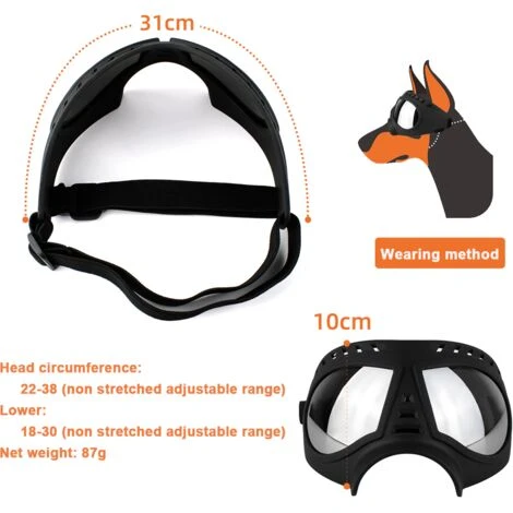 Lunettes De Protection Pour Chiens Moyennes à Grandes Lunettes De Soleil UV Pour Chiens Coupe-vent Et Neige à Monture Souple Pour La Protection Des Yeux Des Chiens à Long Museau – Image 2