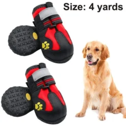 Protège-pattes Pour Chien, Chaussures Antidérapantes Pour Chien Avec Sangles Réfléchissantes Pour Chaussures De Chiot De Petite Et Moyenne Taille (4 Mètres, Rouge)