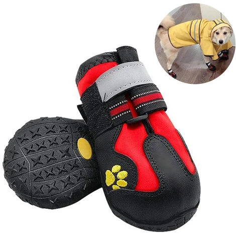 Protège-pattes Pour Chien, Chaussures Antidérapantes Pour Chien Avec Sangles Réfléchissantes Pour Chaussures De Chiot De Petite Et Moyenne Taille (4 Mètres, Rouge) – Image 2