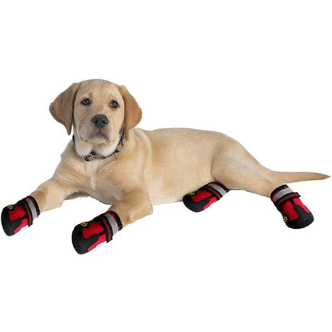 Protège-pattes Pour Chien, Chaussures Antidérapantes Pour Chien Avec Sangles Réfléchissantes Pour Chaussures De Chiot De Petite Et Moyenne Taille (4 Mètres, Rouge) – Image 4