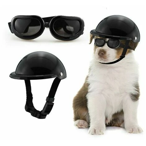 Casque De Chien Lunettes Ensemble Casque Pour Animaux De Compagnie Lunettes De Soleil Chiens Réglable Chien Moto Chapeau De Sécurité (M)
