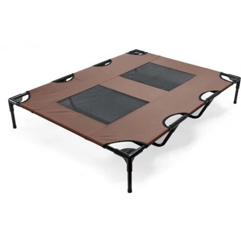 Lit De Camp Pour Chien Outdoor Lit Surélevé Chat XL 122x93x20cm Marron Tissu Oxford Jusqu’à 30kg