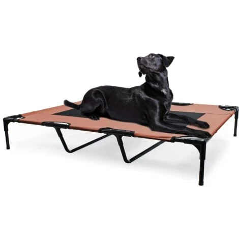 Lit De Camp Pour Chien Outdoor Lit Surélevé Chat XL 122x93x20cm Marron Tissu Oxford Jusqu’à 30kg – Image 2